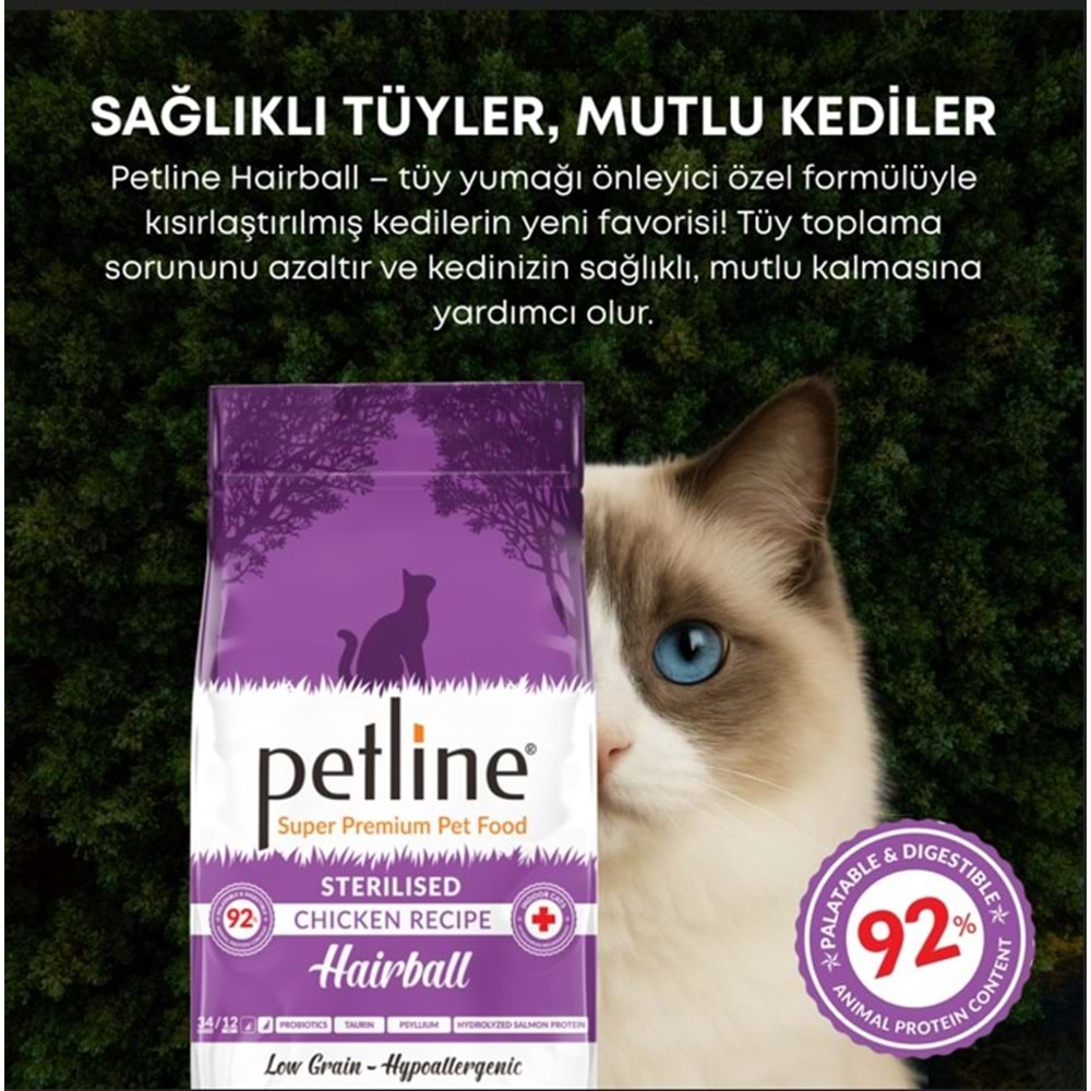 Petline S. P. Yetişkin Kedi Maması Kısırlaştırılmış Tavuklu 6 Kg Hairball