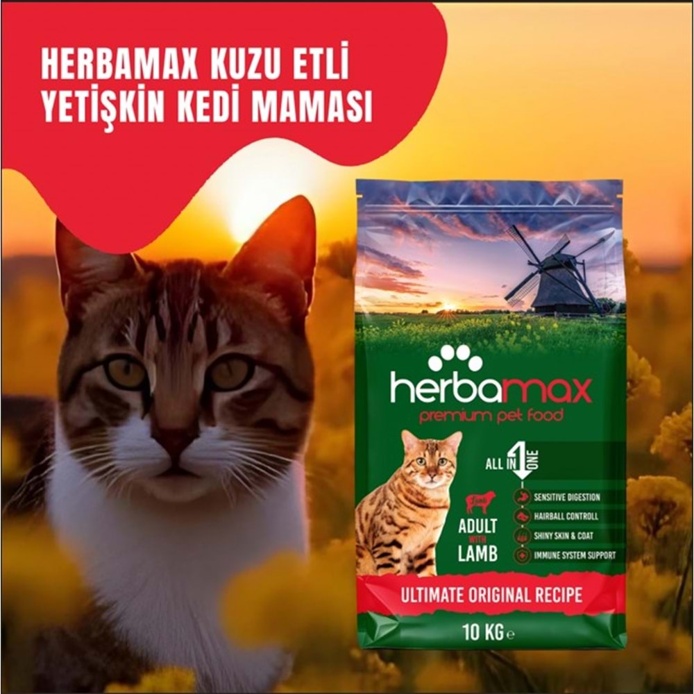 Herbamax P. Yetişkin Kedi Maması Kuzu Etli 10 Kg