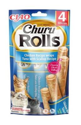 Ciao Churu Rolls Sticks Deniz Taraklı, Tavuk Sargılı ve Ton Balıklı Kedi Ödül Maması 4 x 10 Gr EU732 - 1