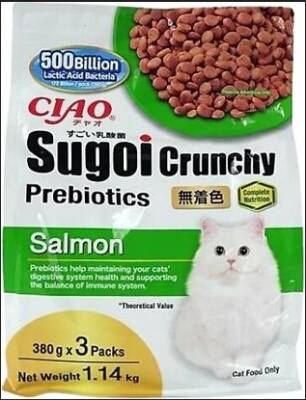 Ciao Sugoi Crunchy Somonlu Kedi Prebiotik Takviye Maması 380 Gr x 3 Paket (1.14 Kg) CDT-254 - 1