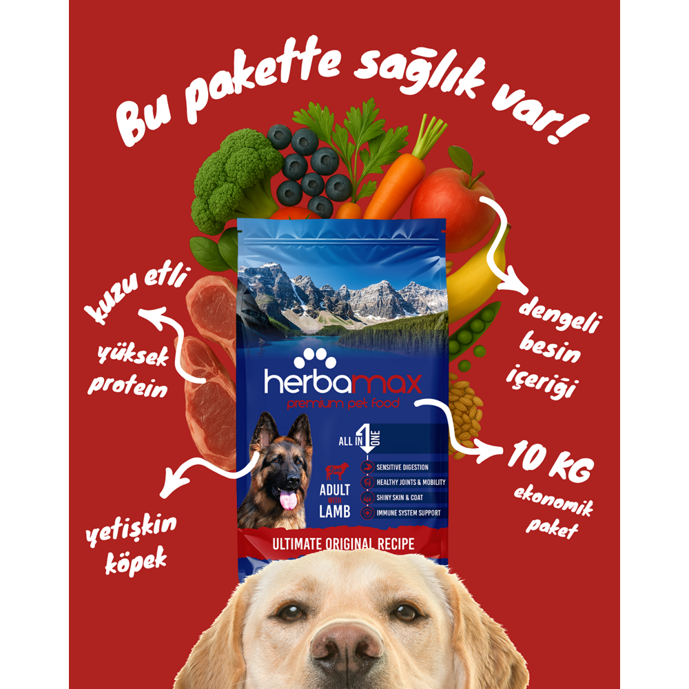 Herbamax Premium Yetişkin Köpek Maması Kuzu Etli Ve Pirinçli 10 Kg