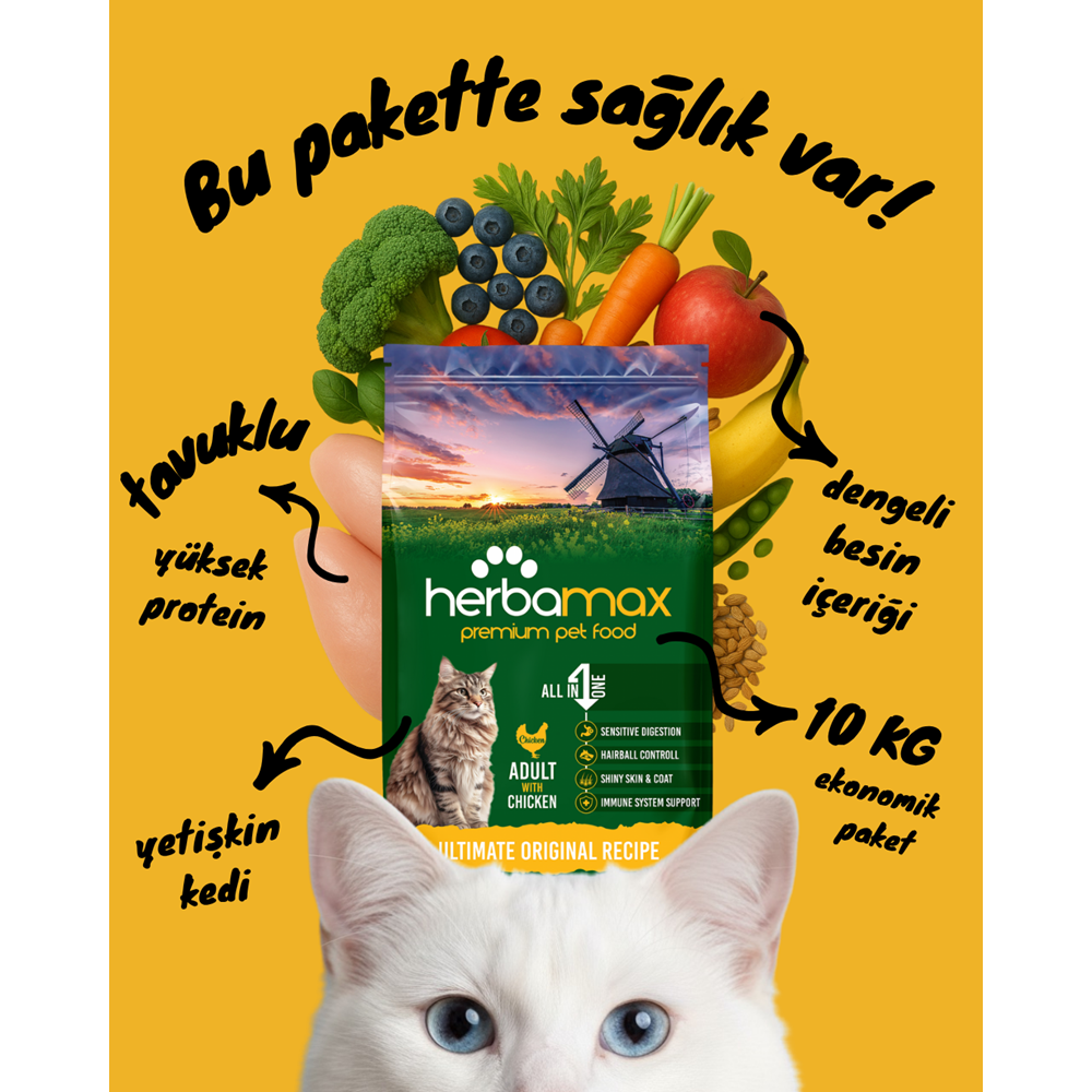 Herbamax Premium Yetişkin Kedi Maması Tavuk Etli 10 Kg