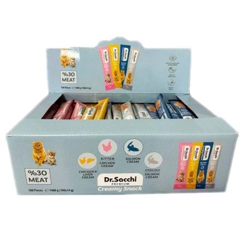 Dr.Sacchi Creamy Snack Sıvı Kedi Ödülü 14 Gr Karışık- 100'Lü Kutu